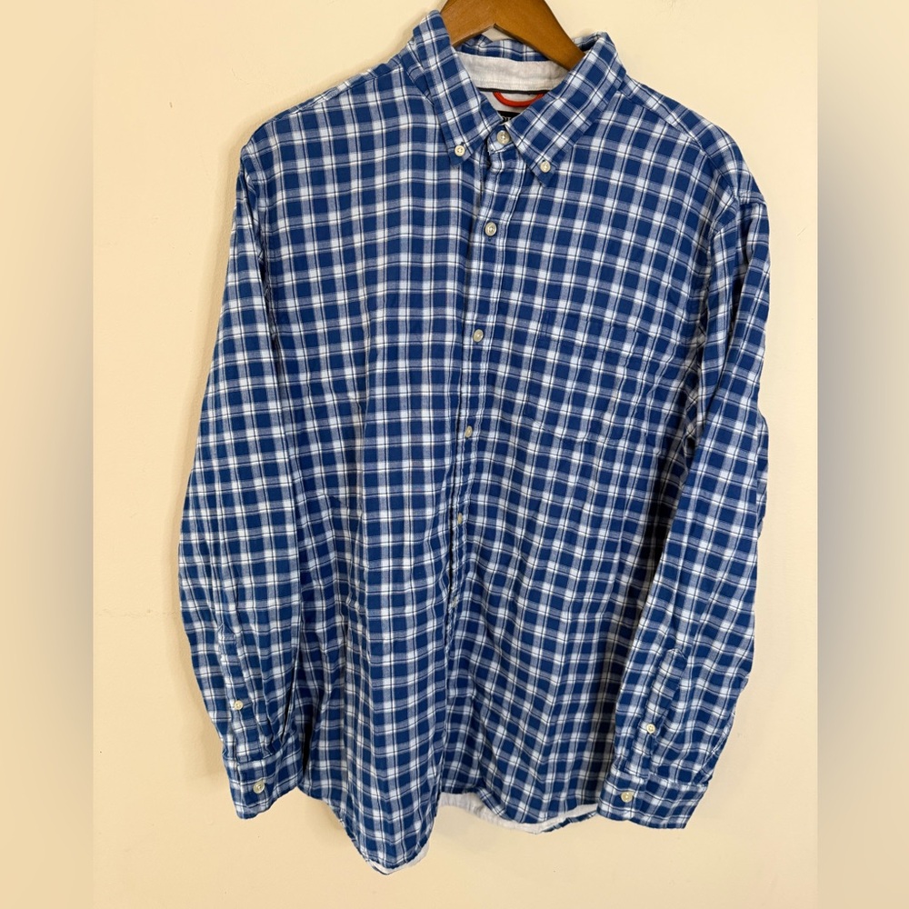 Chaps lightweight cotton shirt jacket blue white plaid size XL